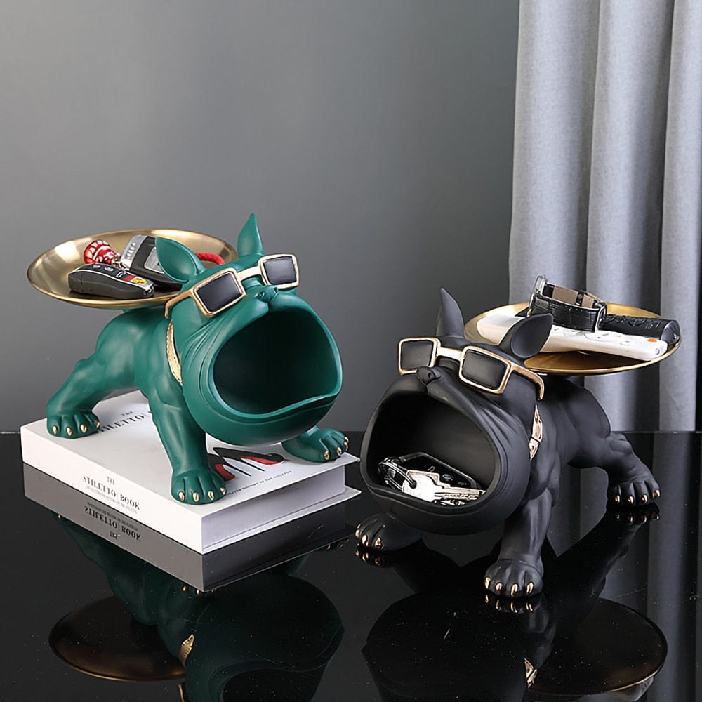 Ceramiczna figurka buldoga z wbudowaną tacką na klucze, biżuterię i dekoracje | Guy