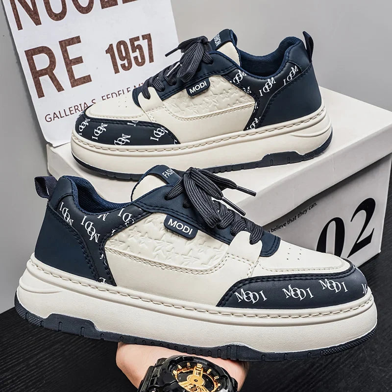 Męskie sneakersy na platformie ze sznurówkami, wykonane ze skóry ekologicznej | Valtor