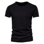 Orvex Linen Męski bawełniany T-shirt z krótkim rękawem i okrągłym dekoltem, swobodny na lato