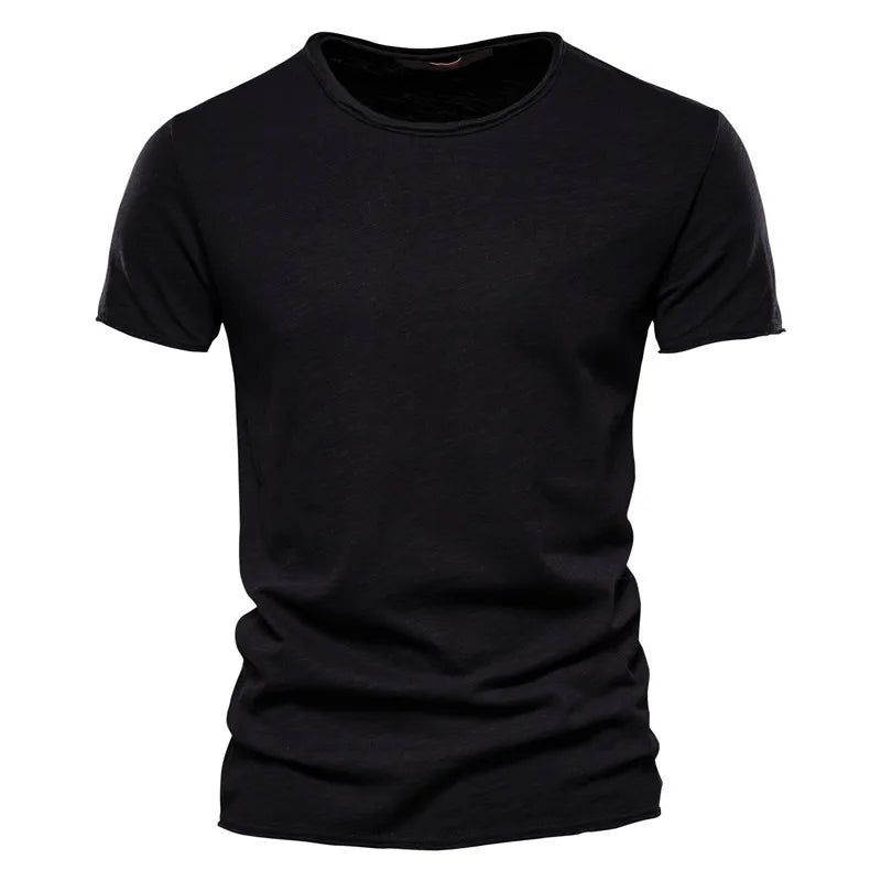 Orvex Linen Męski bawełniany T-shirt z krótkim rękawem i okrągłym dekoltem, swobodny na lato