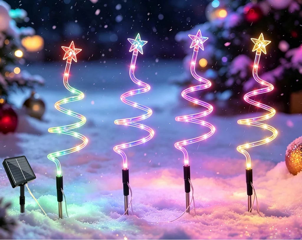 Solcelledrevne spiral juletræslys med 8 lysindstillinger | Lumispiral