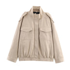 Jakke Loose Suede Look Zip Pocket | Elvara