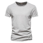 Orvex Linen Męski bawełniany T-shirt z krótkim rękawem i okrągłym dekoltem, swobodny na lato