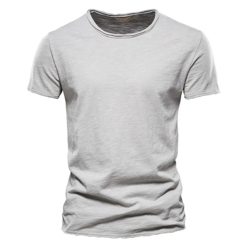Orvex Linen Męski bawełniany T-shirt z krótkim rękawem i okrągłym dekoltem, swobodny na lato