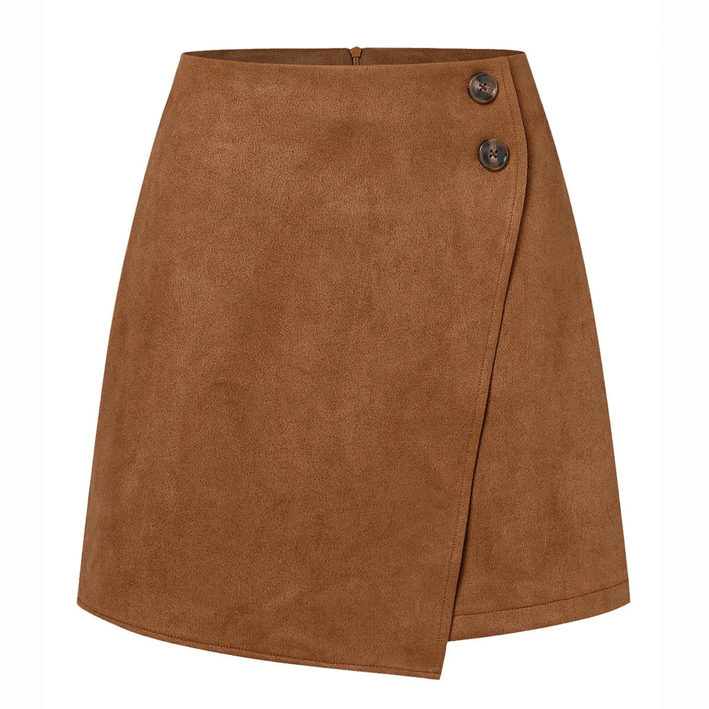 Klassisk miniskørt i suede-look med høj talje | Dagmar