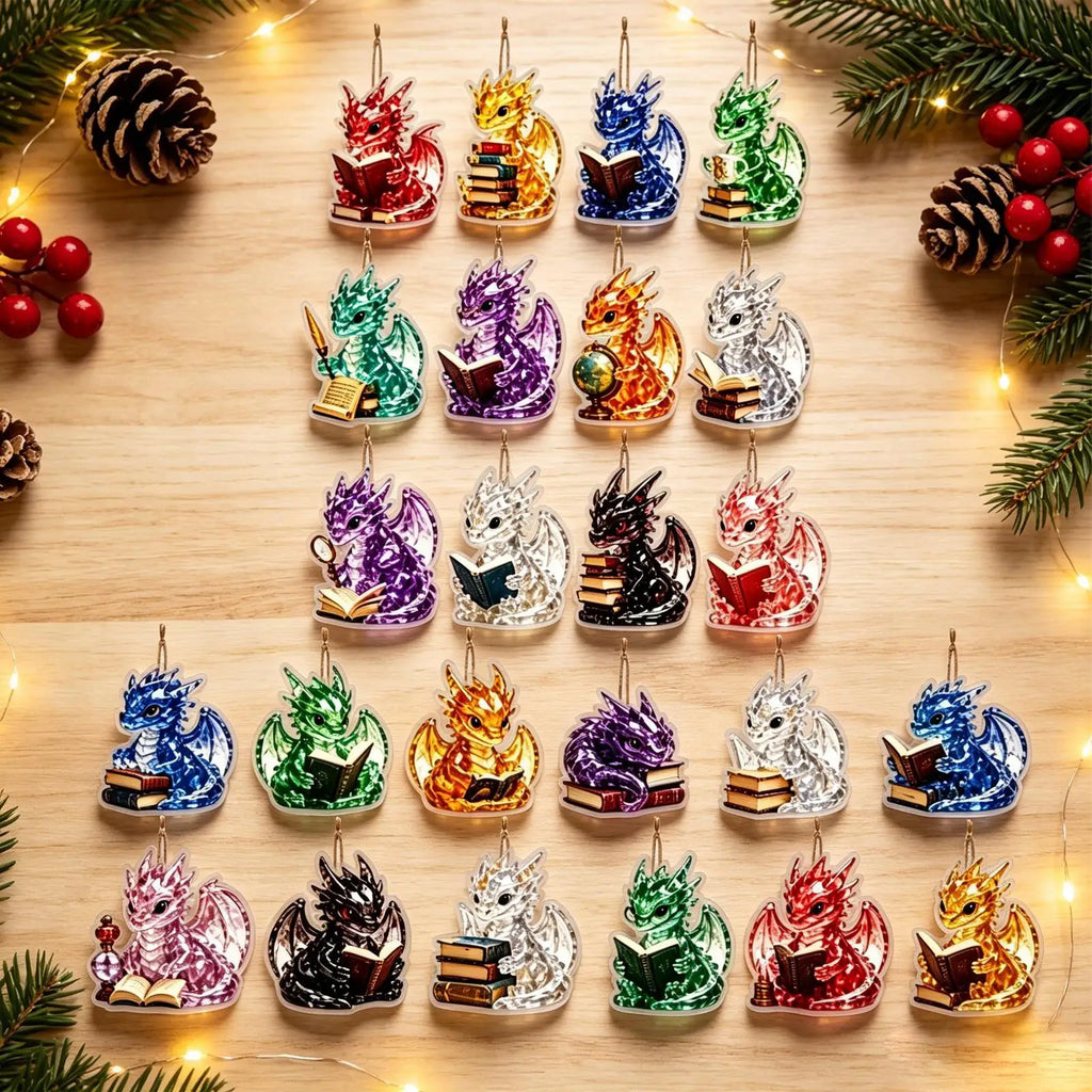 Julekalender med 24 flade dragefigurer i akryl | Dragadvent
