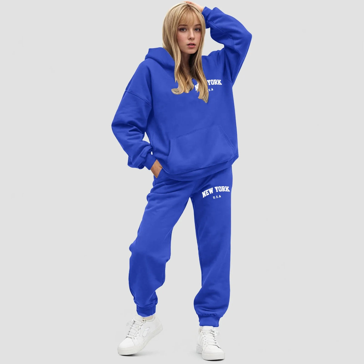 Damski zestaw z bluzą z kapturem Oversize Polarowe spodnie jogger | Elvara