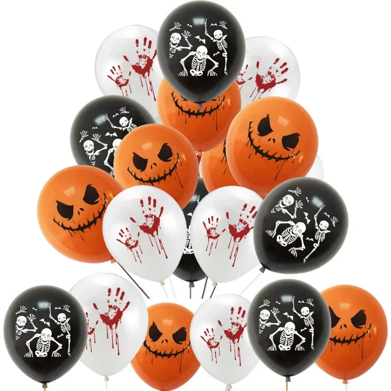 Balony halloweenowe z dyniami, szkieletami i odciskami dłoni | Balloween