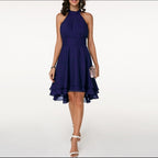 Midi jurk : Midi Jurk Dames: Soepelvallend Model met Fijne Plooien in Marineblauw van Pantinoshop