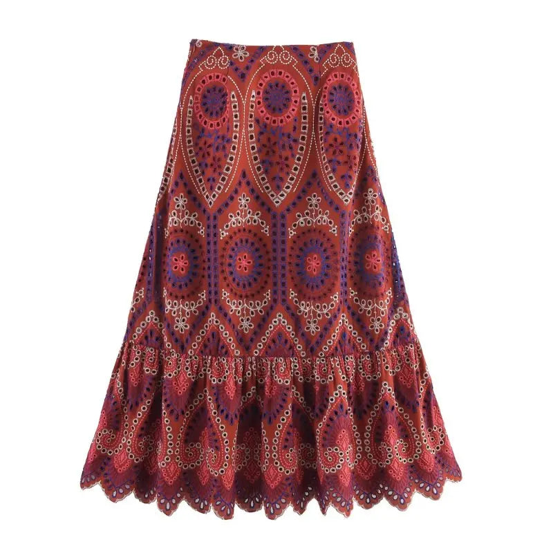 Haftowany boho komplet na lato: top i spódnica | Camelia