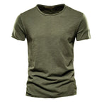 Orvex Linen Męski bawełniany T-shirt z krótkim rękawem i okrągłym dekoltem, swobodny na lato