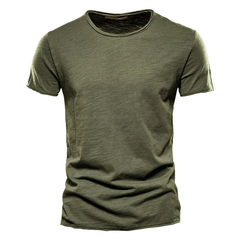 Orvex Linen Męski bawełniany T-shirt z krótkim rękawem i okrągłym dekoltem, swobodny na lato