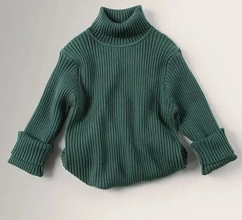 Strikket unisex børnetrøje med høj hals og lange ærmer | Mateos