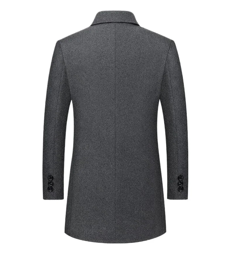 Długi męski płaszcz wełniany z klasycznym kołnierzem, kieszeniami i eleganckim fasonem casual | Gaëtan