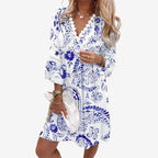 Mini Kjole Blomsterprint Oversized og v-udskaering | Luciana
