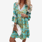Mini Kjole Blomsterprint Oversized og v-udskaering | Luciana