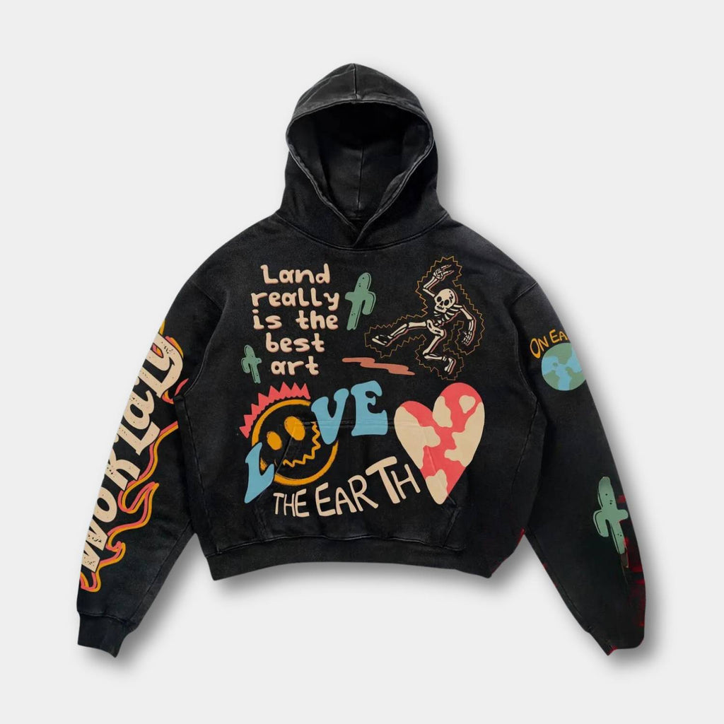 Uniseksowa bluza z kapturem, nadrukiem graficznym i luźnym designem streetwearowym | Noah
