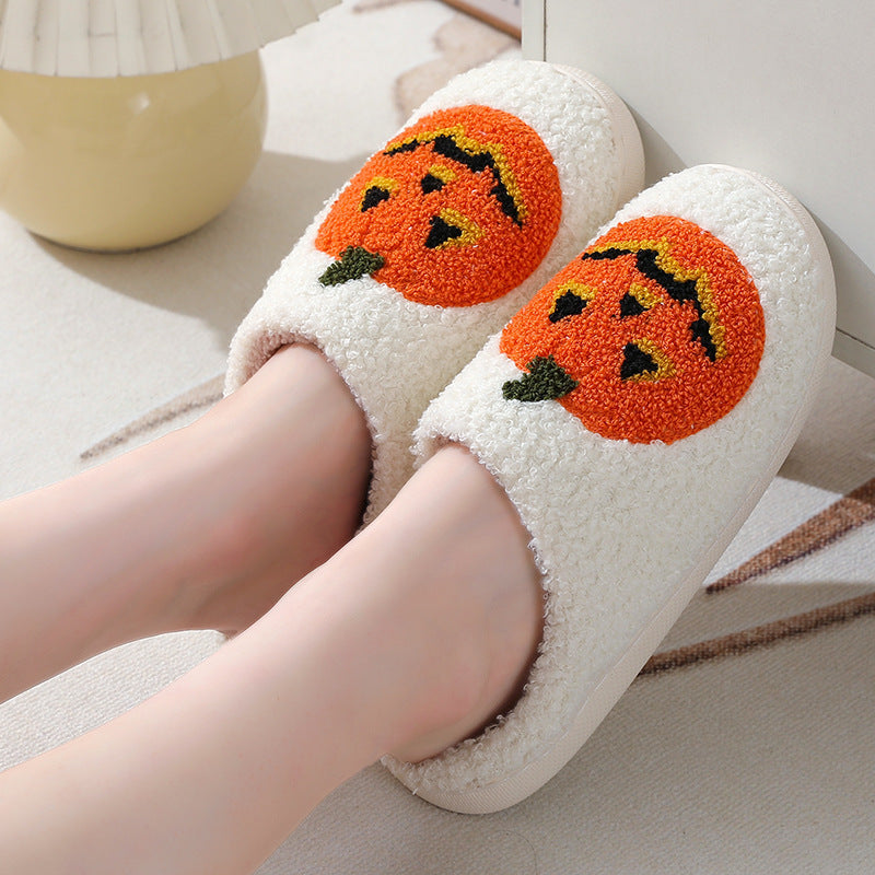 Kapcie na Halloween z miękką bawełnianą podszewką gumową podeszwą wzorem dyni wsuwane | Pumpettofs