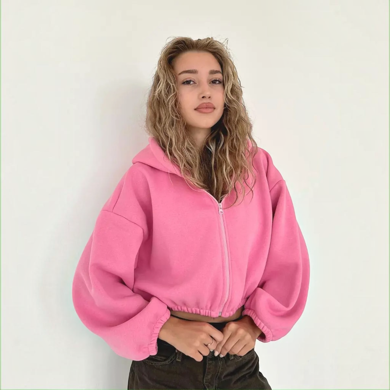 Bluza z kapturem na suwak, oversize, lekka | Vintera