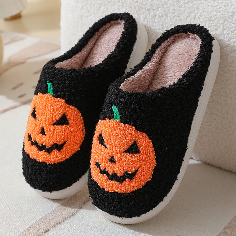 Kapcie na Halloween z miękką bawełnianą podszewką gumową podeszwą wzorem dyni wsuwane | Pumpettofs