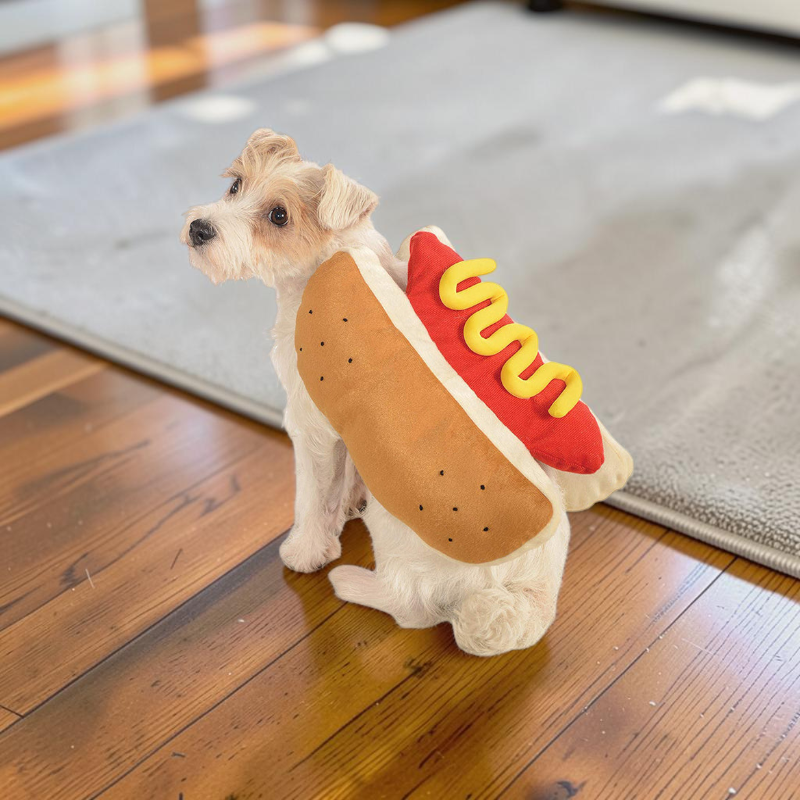 Kostium psa hot doga z miękkiego poliestru na Halloween, zapinany na rzep | Barnabé