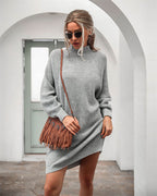 Lang oversized damepullover med høj hals – Lurevya