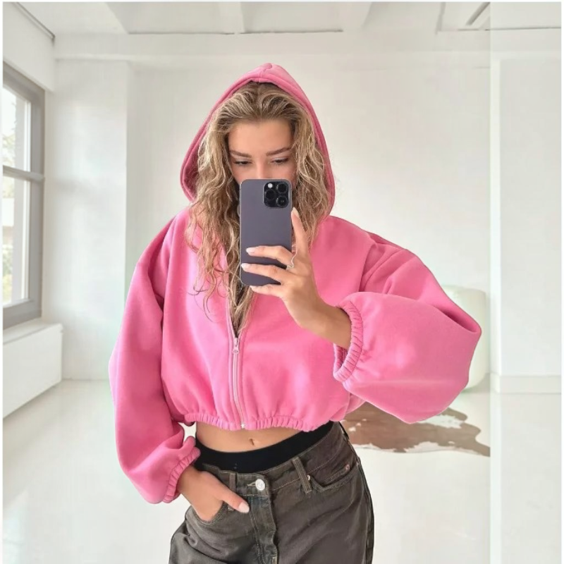 Bluza z kapturem na suwak, oversize, lekka | Vintera