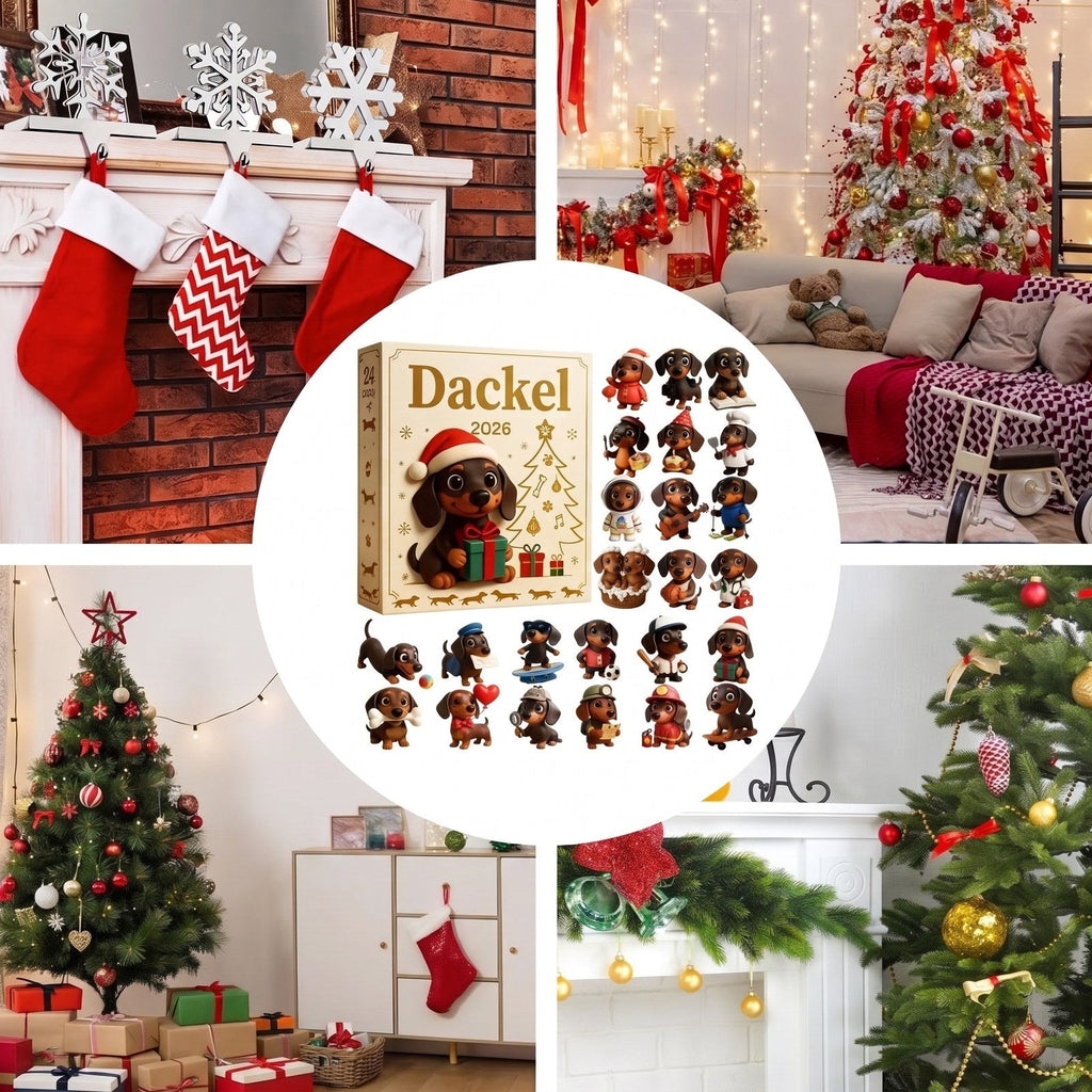 Dackel Adventskalender med 24 genanvendelige juleophæng | FriendAdvent