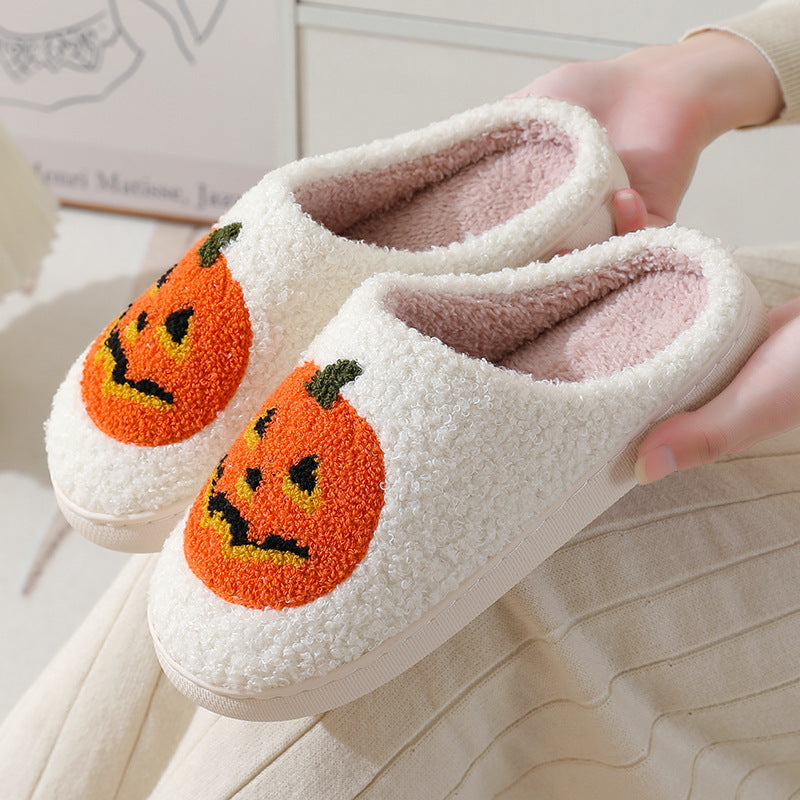 Kapcie na Halloween z miękką bawełnianą podszewką gumową podeszwą wzorem dyni wsuwane | Pumpettofs