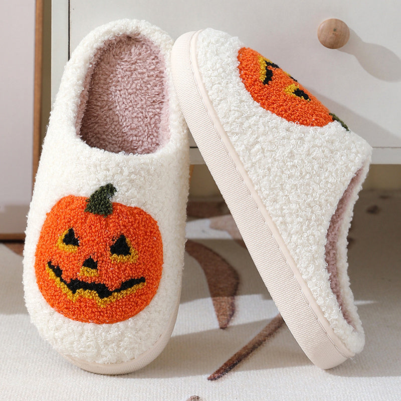 Kapcie na Halloween z miękką bawełnianą podszewką gumową podeszwą wzorem dyni wsuwane | Pumpettofs