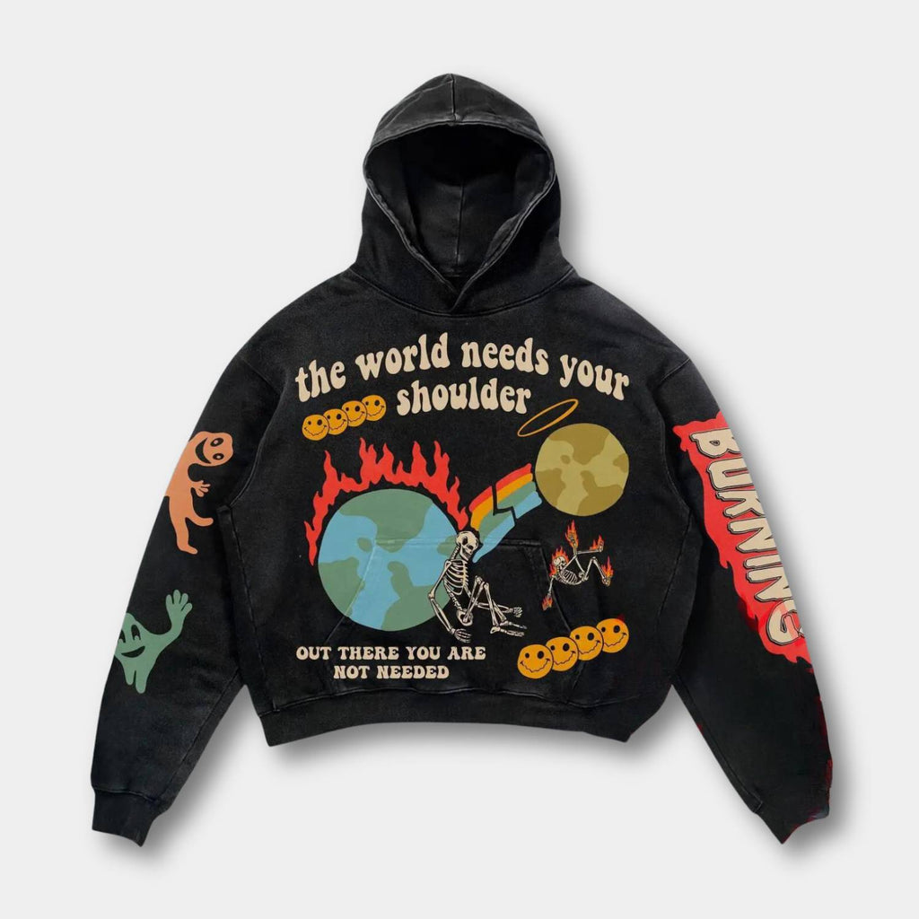 Uniseksowa bluza z kapturem, nadrukiem graficznym i luźnym designem streetwearowym | Noah
