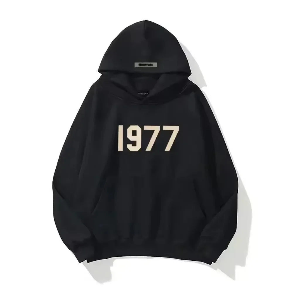 Bluza z kapturem o oversize’owym kroju z nadrukiem 1977, z miękkiego materiału, w stylu streetwear, zapewniająca komfort | Orvex