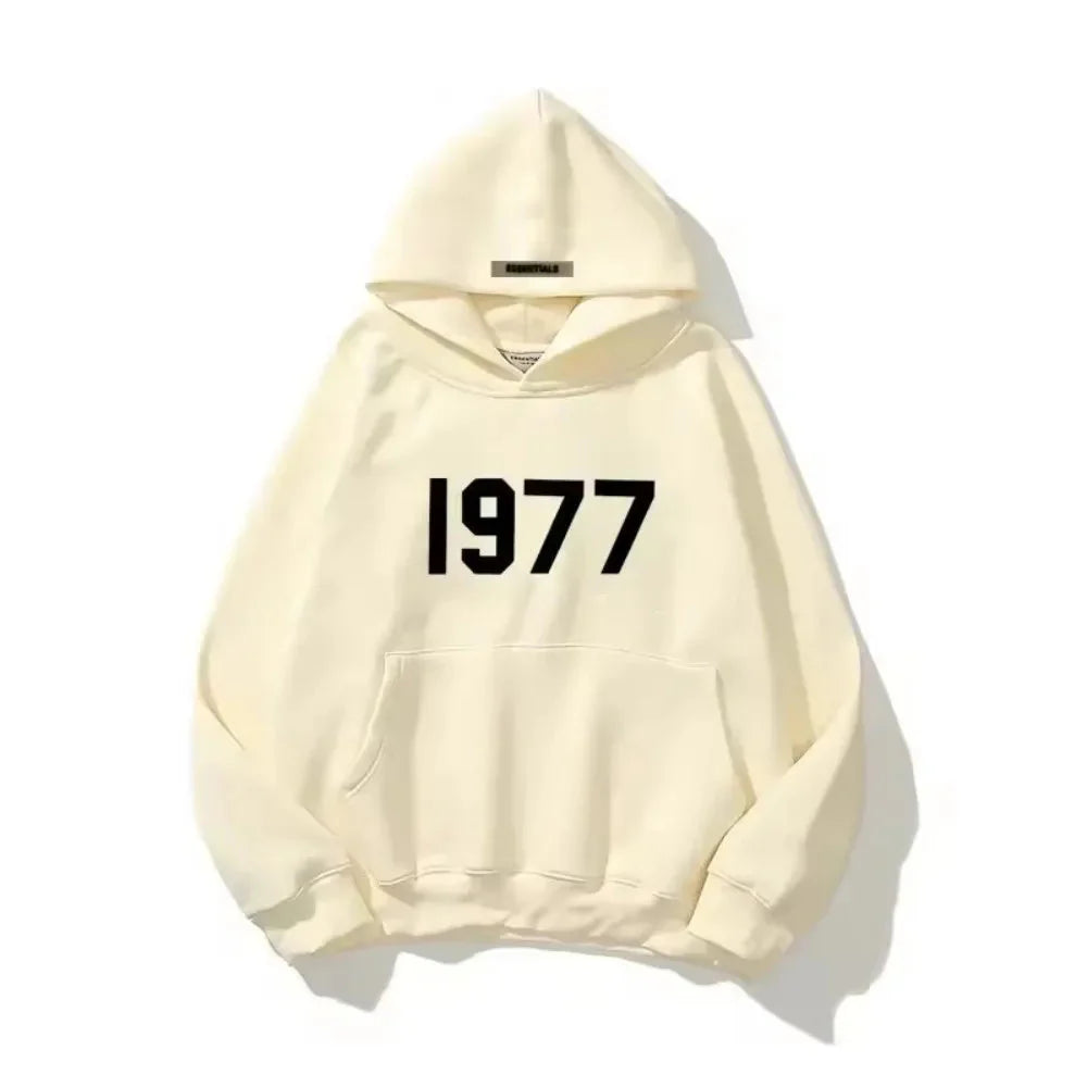 Bluza z kapturem o oversize’owym kroju z nadrukiem 1977, z miękkiego materiału, w stylu streetwear, zapewniająca komfort | Orvex