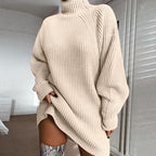 Lang oversized damepullover med høj hals – Lurevya