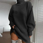 Lang oversized damepullover med høj hals – Lurevya