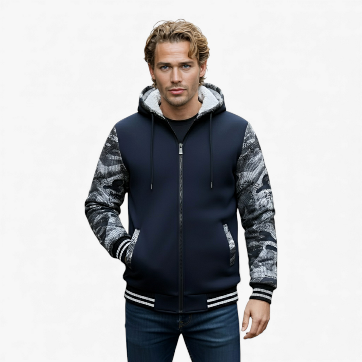 Fløjlsblød fleecejakke til mænd med justerbar hætte og lynlås | Mason