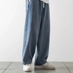 Baggy jeansy z elastyczną talią Lekko sprany denim | Calvix