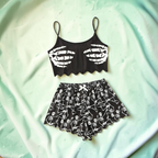 Damski zestaw piżamowy na Halloween Krótka góra Szorty Dynia Szkielet | Celestina