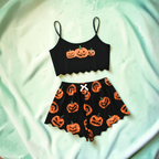 Damski zestaw piżamowy na Halloween Krótka góra Szorty Dynia Szkielet | Celestina
