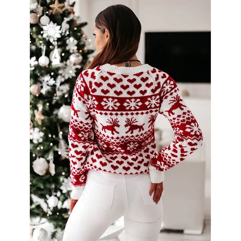 Klassisk Fair Isle Strikket Sweater Med Rundhals Og Lange Ærmer | Celesty