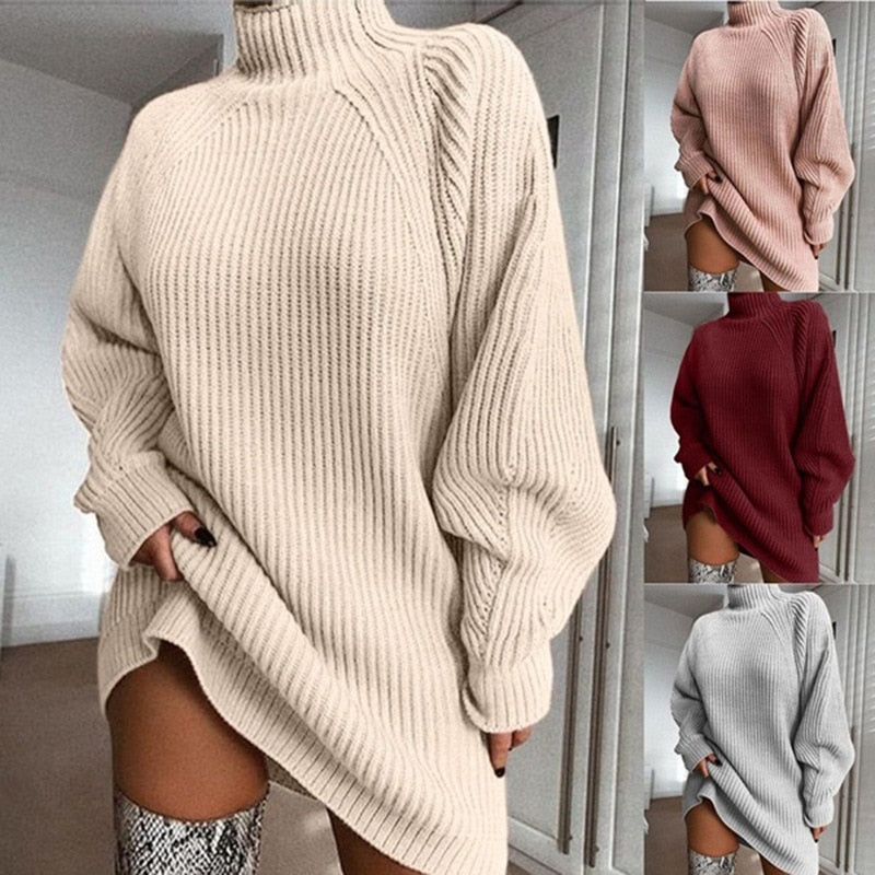 Długi oversize’owy damski sweter z golfem – Lurevya