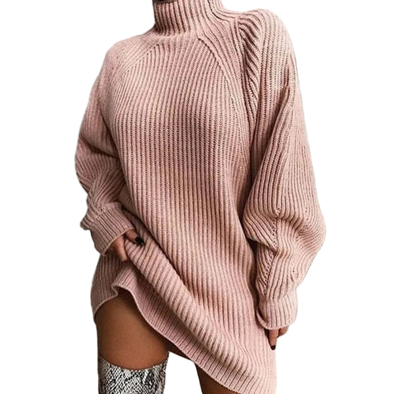 Lang oversized damepullover med høj hals – Lurevya