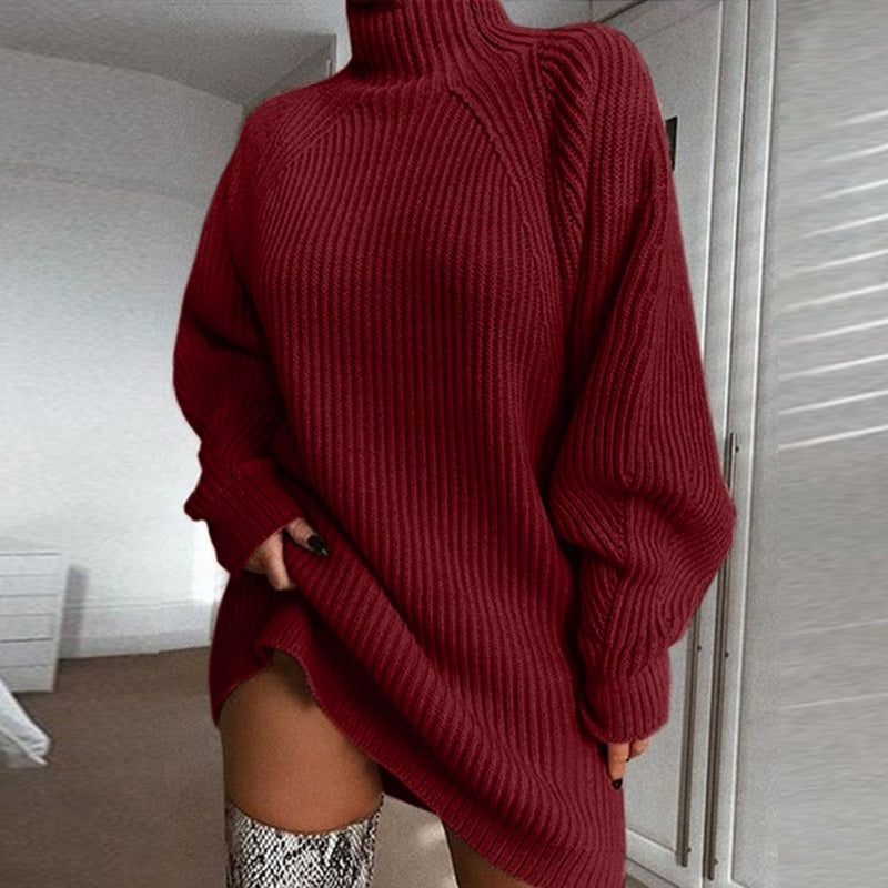 Długi oversize’owy damski sweter z golfem – Lurevya