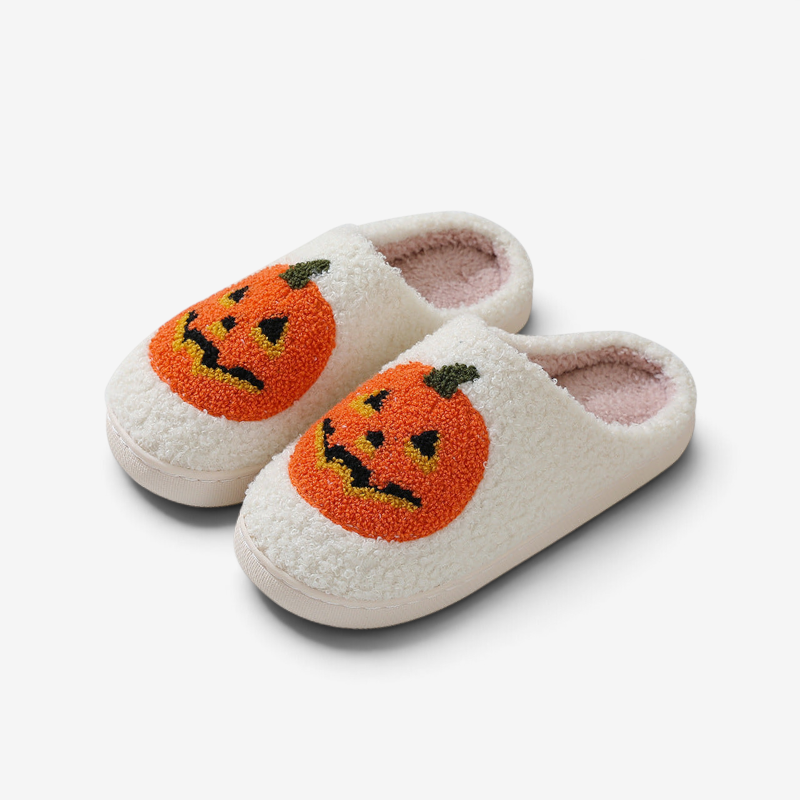 Kapcie na Halloween z miękką bawełnianą podszewką gumową podeszwą wzorem dyni wsuwane | Pumpettofs