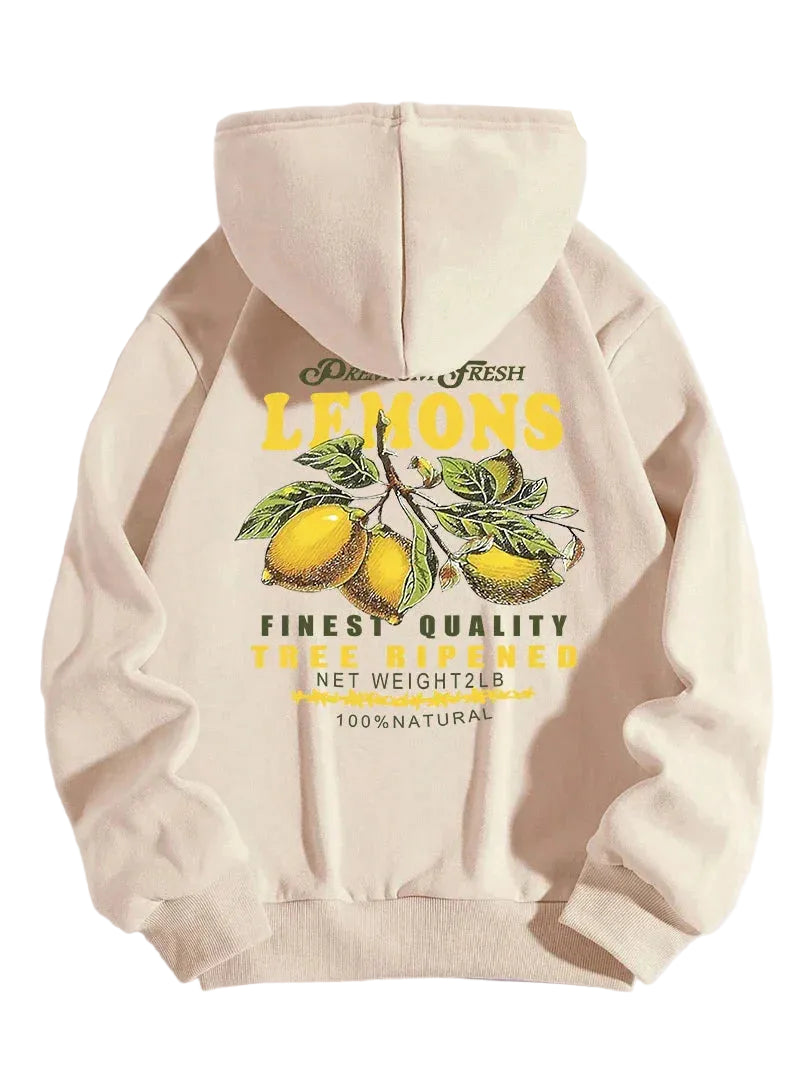Uniseksowa bluza z kapturem z nadrukiem cytryny, o swobodnym kroju, z miękkiej bawełny | Zenvy