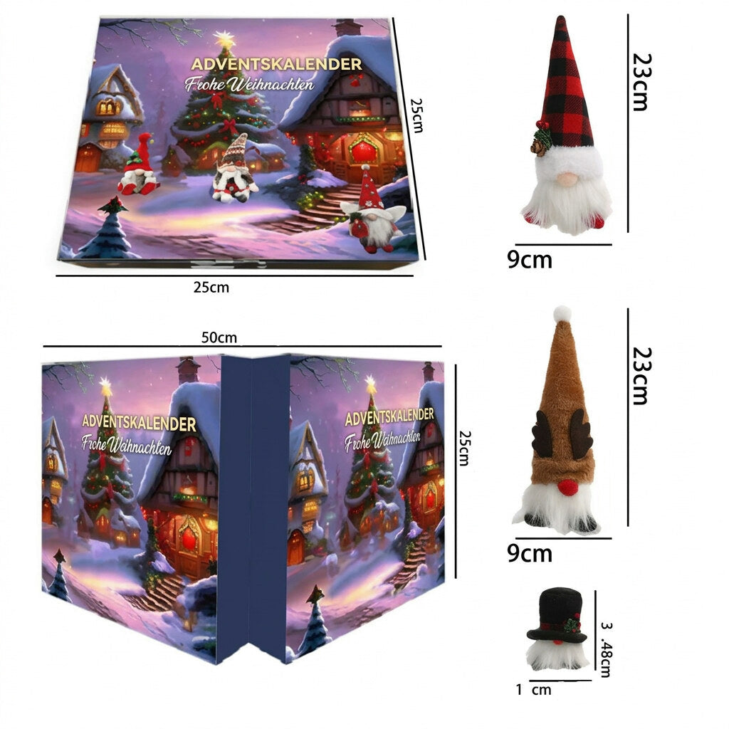 Farverig adventskalender med 24 unikke Wichtel-figurer | NisseAdvent