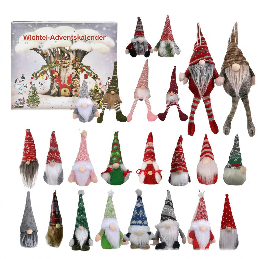 Farverig adventskalender med 24 unikke Wichtel-figurer | NisseAdvent