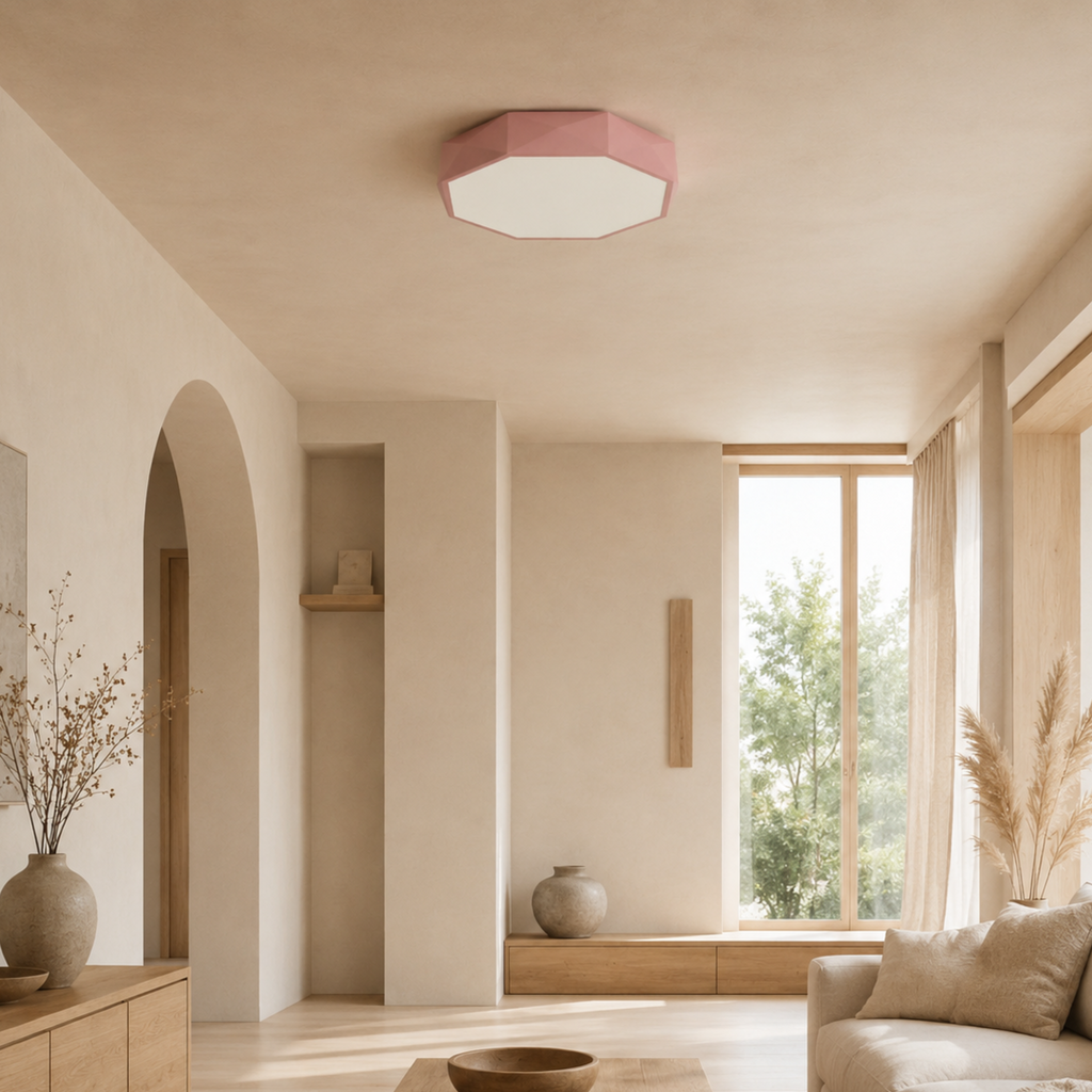 Geometryczna lampa sufitowa LED ze zintegrowanym oświetleniem, płaska, ośmiokątna | Yvette