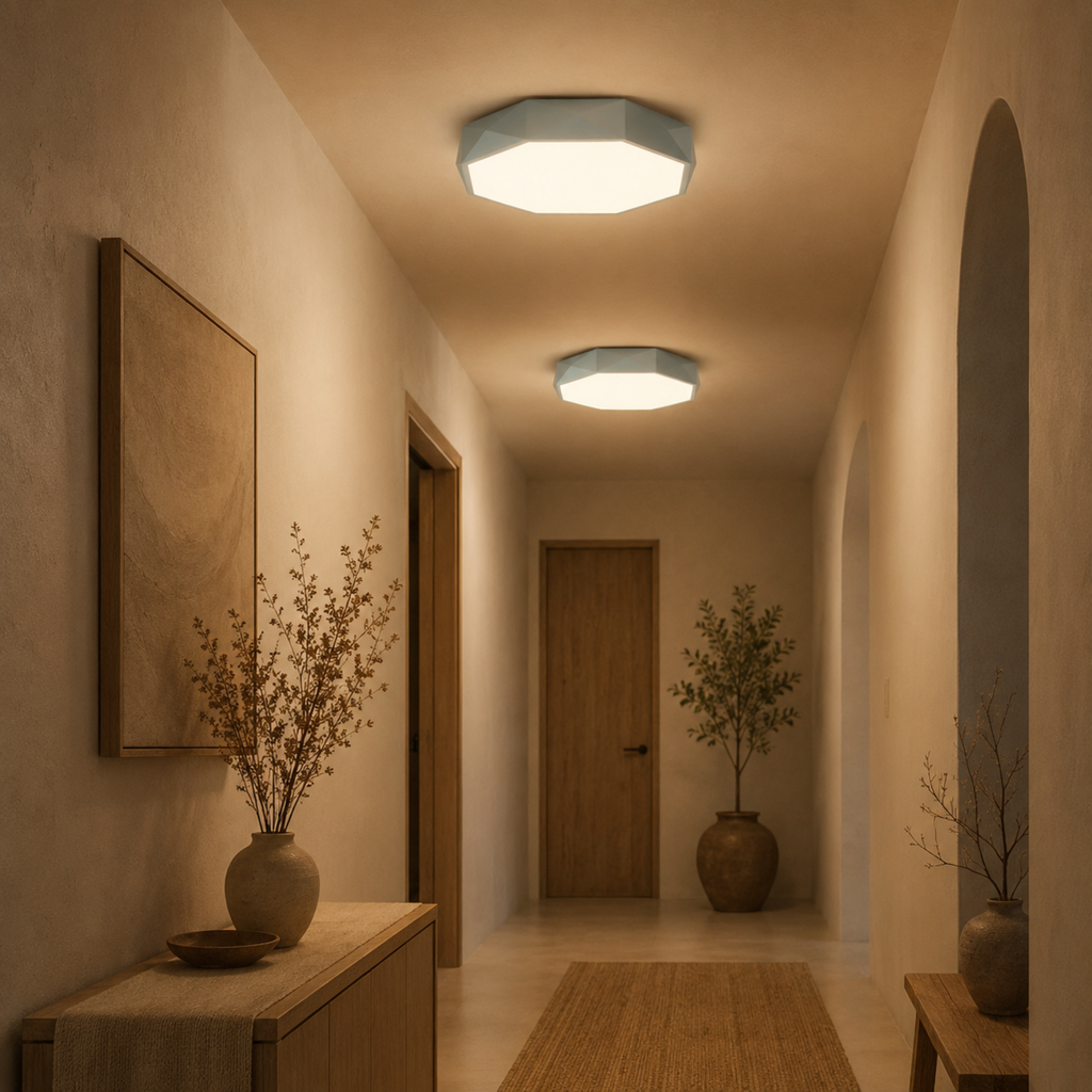 Geometryczna lampa sufitowa LED ze zintegrowanym oświetleniem, płaska, ośmiokątna | Yvette