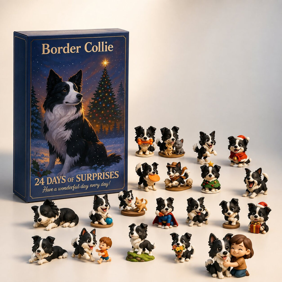 Kalendarz adwentowy z 24 okienkami i motywami border collie | Aventaria